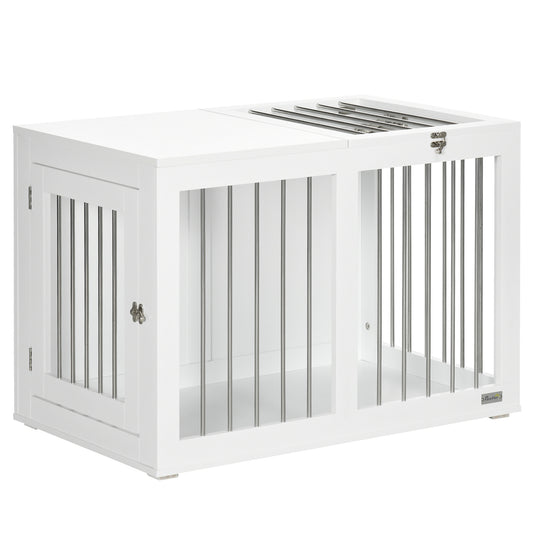 Hondenbench – Hondenkooi – Hondenhok – Hondenkennel – Wit – 2 Lockable Deuren – Stevige MDF & Stalen Constructie – 80x50x56,5 cm – Voor Middelgrote Honden