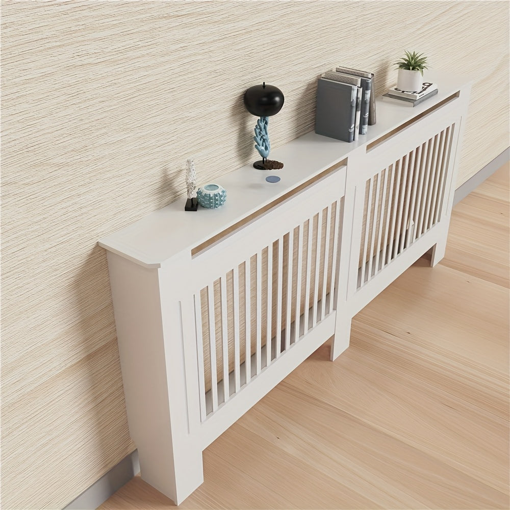 Radiatorombouw – Radiatorkast – Verwarmingsdeksel – Radiatorbekleding – Radiatorafdekking – Wit Houten Design – 100 cm Hoog – 3,2 Cu Ft Opbergruimte – Ventilerend Lamellenpatroon