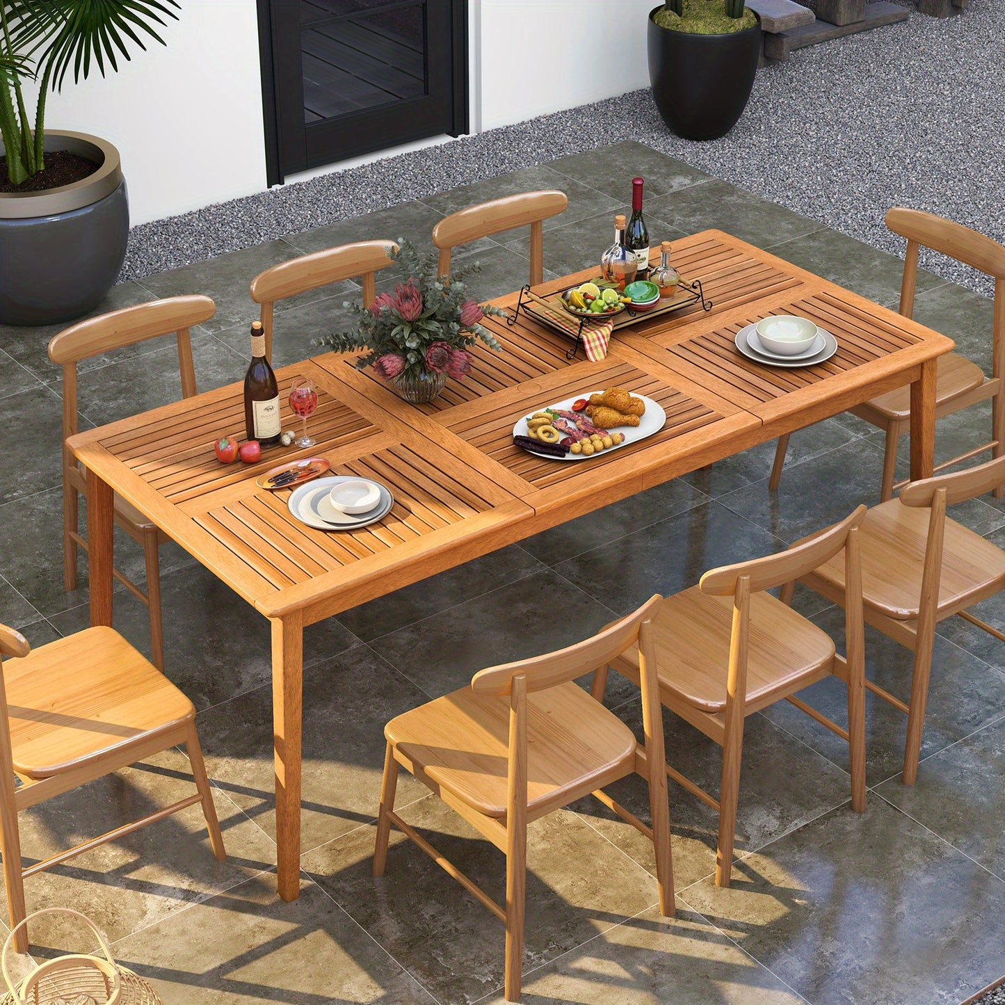 Picknicktafel – Tuintafel – Buitenmeubel – Bistrotafel – Tuinbank – Acaciahout – 8 Personen – Parasolgat 4,98 cm