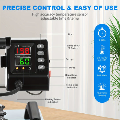 Transferpers – Hittepers – Warmtepers – Heat Press Machine – Sublimatiepers – 360° Draaibaar – 31x26 cm Persoppervlak – 650W Vermogen