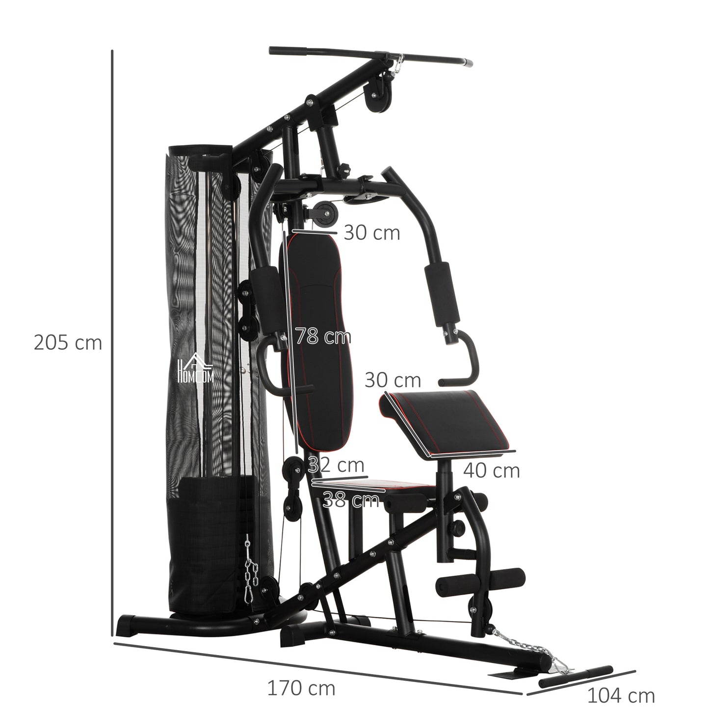 Home Gym – Krachtstation – Fitnessapparaat – Trainingsrek – Fitnessstation – Zwart – Stalen Constructie – 10 Instelbare Gewichten