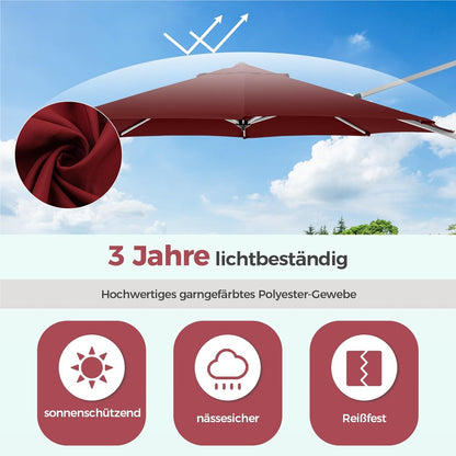Zonneparasol – Tuinparasol – Terrasparasol – Marktparasol – Schaduwparasol – Ø 330 cm – 360° Draaibaar Met Knikarm – UPF 50+ Bescherming – Rood