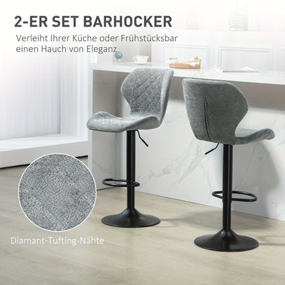 Barkrukken – Barstoelen – Keukenkrukken – Counterstoelen – Barkruk Set 2 – Donkergrijs – Verstelbare Zithoogte – 360° Draaibaar Met Chenille Bekleding