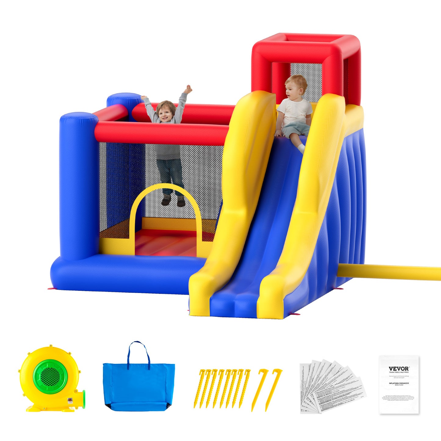 Springkussen – Springkasteel – Bouncier – Opblaasbaar Speelhuis – Kinderspel – Groot 340x260x230 cm – Duurzaam Oxford Stof – Inclusief Blower