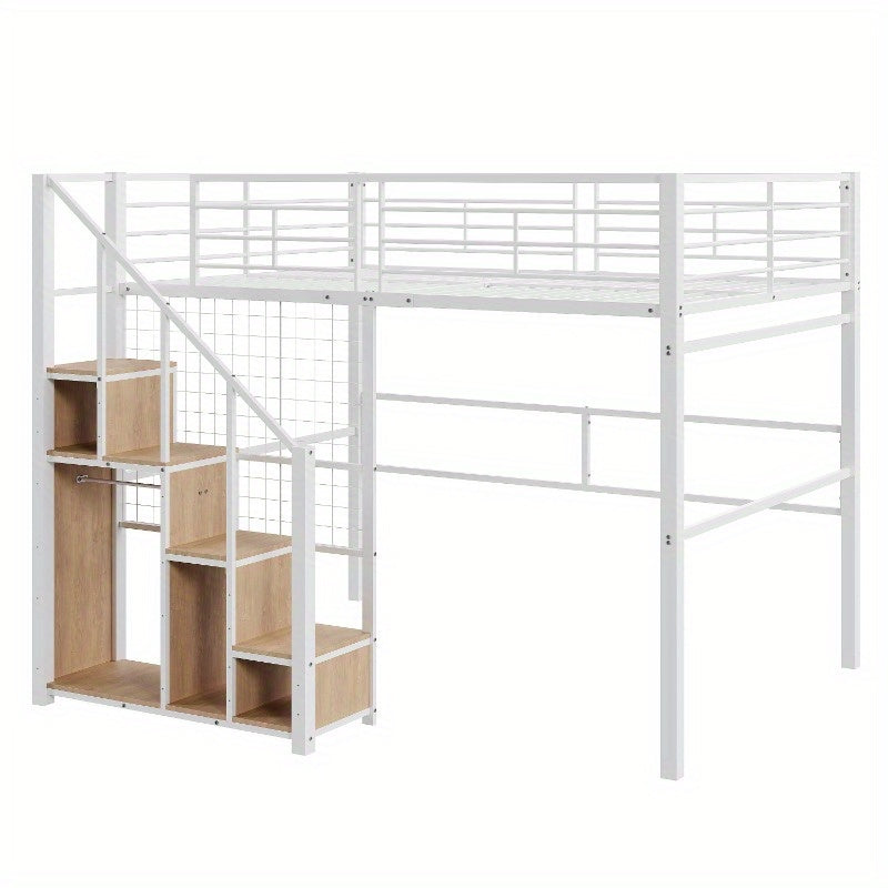 Tienerbed – Jongerenbed – Stapelbed – Halfhoogslaper – Bed met Trap – Volwassenformaat 140x200 cm – Stevig Metaal Zonder Hout