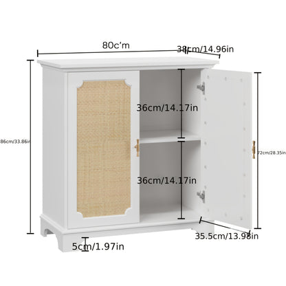 Bamboekast – Opbergkast – Kastje – Woonkamerkast – Halmeubel – Wit Bamboe – 2-Deurs Design – 3,2+ Kubieke Voet Opbergruimte – 68,5 cm Hoog – Duurzaam & Makkelijk te Monteren
