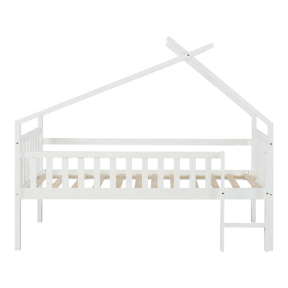 Bedframe – Kinderbed – Hoogslaper – Peuterbed – Jeugdbed – Massief Dennenhout – Valbeveiliging – 90x200 cm