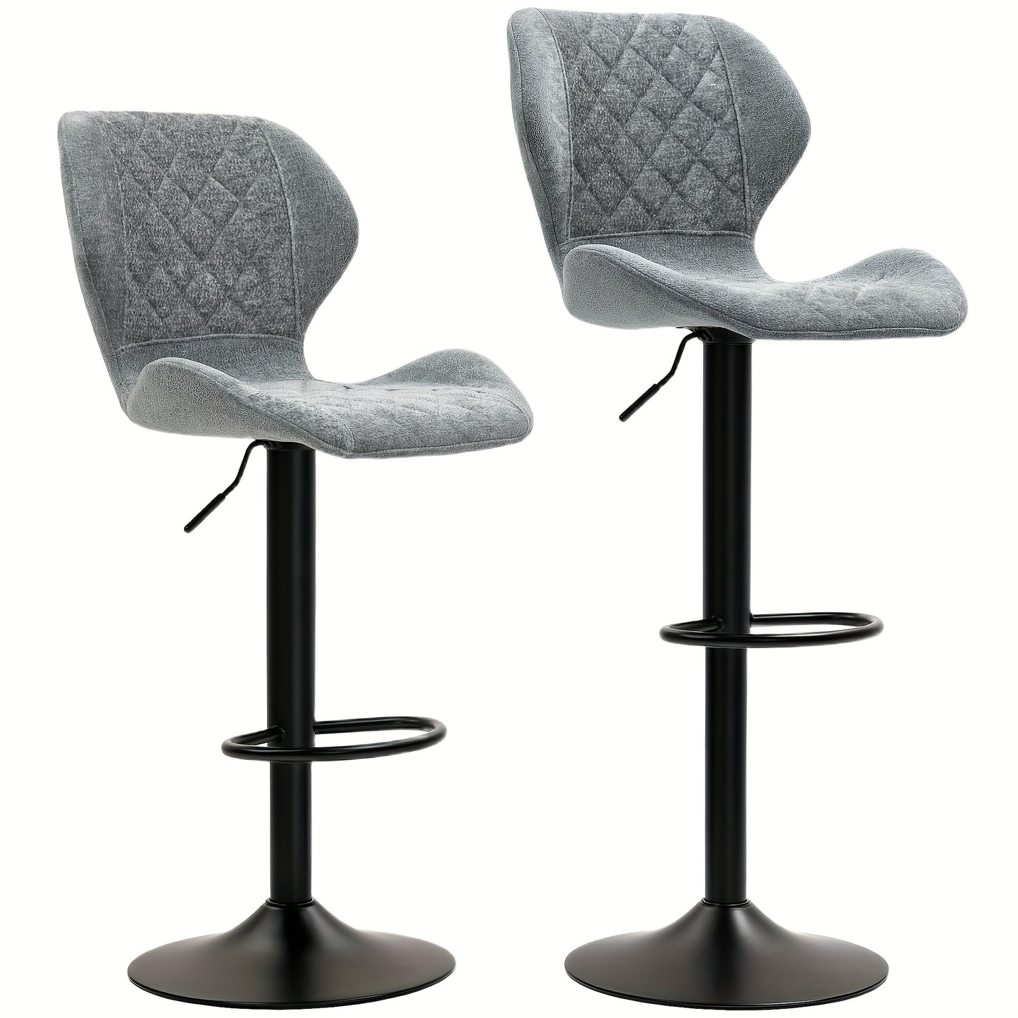 Barkrukken – Barstoelen – Keukenkrukken – Counterstoelen – Barkruk Set 2 – Donkergrijs – Verstelbare Zithoogte – 360° Draaibaar Met Chenille Bekleding