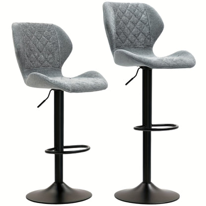 Barkrukken – Barstoelen – Keukenkrukken – Counterstoelen – Barkruk Set 2 – Donkergrijs – Verstelbare Zithoogte – 360° Draaibaar Met Chenille Bekleding