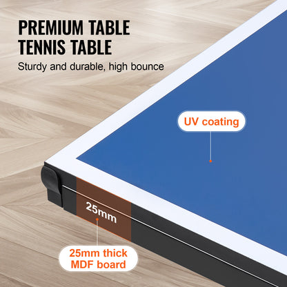 Pingpongtafel – Tafeltennistafel – Pingpongtafeltje – Speeltafel – Opvouwbare Tafel – Standaard Formaat 274x152,5x76 cm – MDF Speelblad 25 mm UV-coating