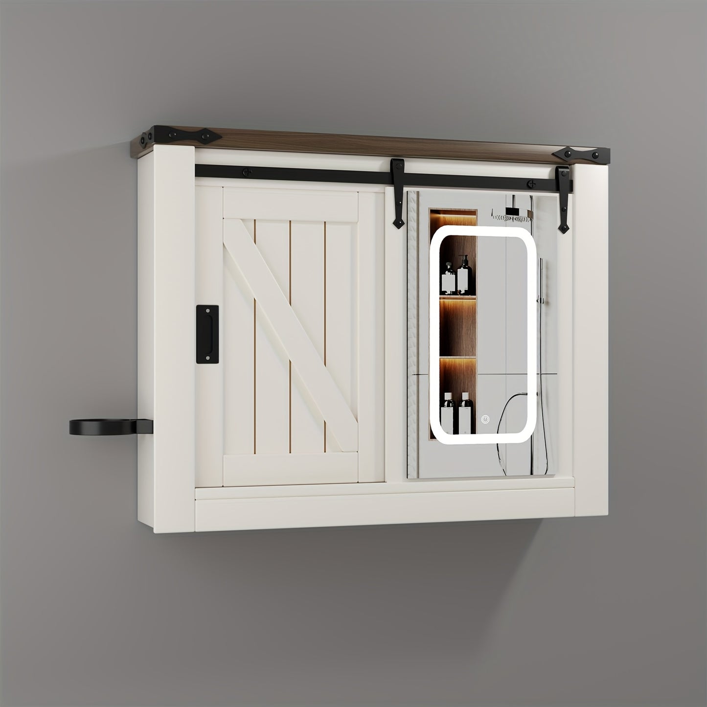 Spiegelkast Badkamer – Wandkast – Opbergkast – Spiegelwandkast – Badkamerkast – Landelijke Stijl – Schuifdeuren Met Verzonken Grepen – Anti-Condens Spiegel – Verstelbare Planken – 120x60x20 cm – Wit