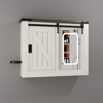 Spiegelkast Badkamer – Wandkast – Opbergkast – Spiegelwandkast – Badkamerkast – Landelijke Stijl – Schuifdeuren Met Verzonken Grepen – Anti-Condens Spiegel – Verstelbare Planken – 120x60x20 cm – Wit