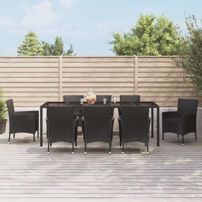 9-delige Tuinset – Tuinmeubelset – Balkonset – Terrasset – Buitenmeubels – Zwart Poly Rattan – Inclusief Kussens – Duurzaam Metalen Frame