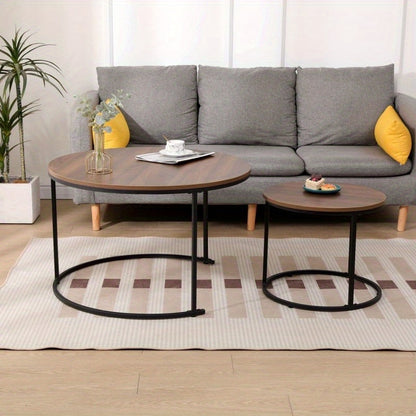 Ronde Salontafel Set – Bijzettafel – Nesting Tafels – Slaapkamer Tafels – Woonkamer Tafels – Industrieel Design – Metaal & Hout – Espresso Bruin – Ruimtebesparend & Duurzaam