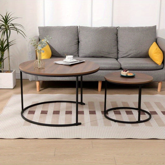 Ronde Salontafel Set – Bijzettafel – Nesting Tafels – Slaapkamer Tafels – Woonkamer Tafels – Industrieel Design – Metaal & Hout – Espresso Bruin – Ruimtebesparend & Duurzaam