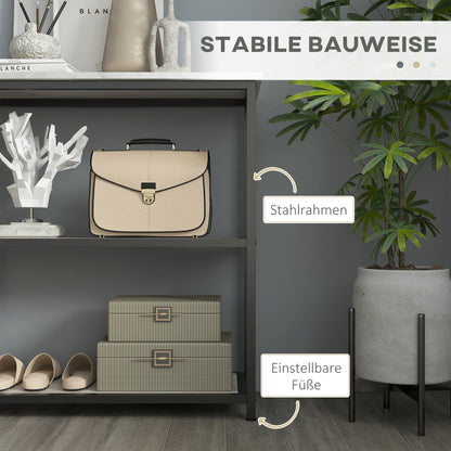 Sidetable – Sidetable Industrieel – Haltafel – ConsolTafel – Wandtafel – Zwart Wit Marmerlook – 2 Ruime Opbergniveaus – Stevig Zwart IJzeren Frame