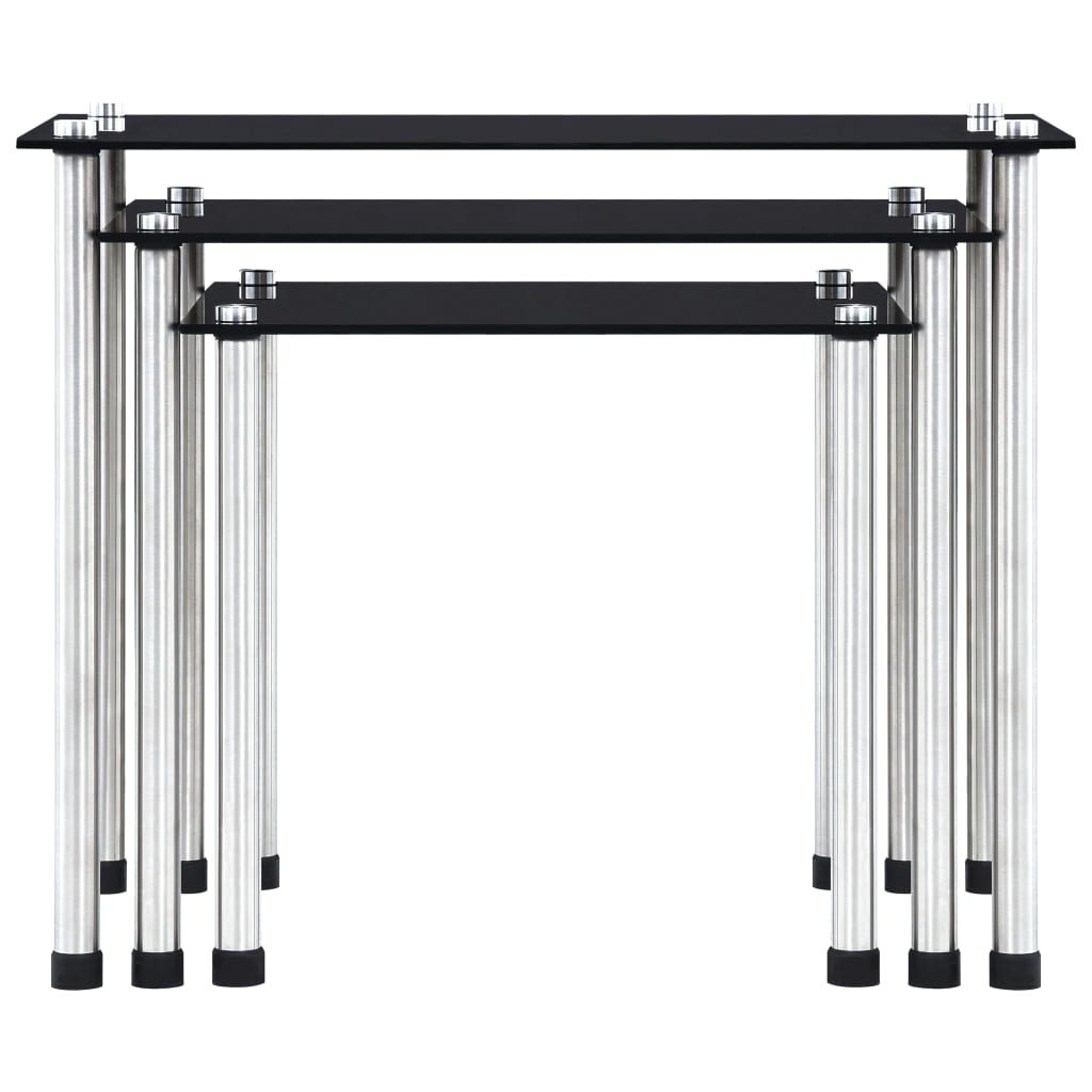 Nesting Salontafels – Bijzettafels – Side Tables – Rond Tafeltjes – Praktische Tafels – Zwart Gehard Glas – Ruimtebesparend Design