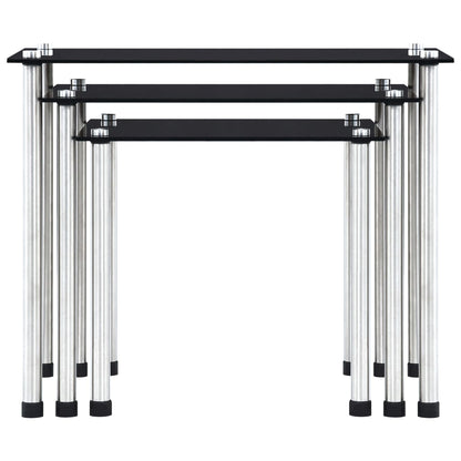 Nesting Salontafels – Bijzettafels – Side Tables – Rond Tafeltjes – Praktische Tafels – Zwart Gehard Glas – Ruimtebesparend Design