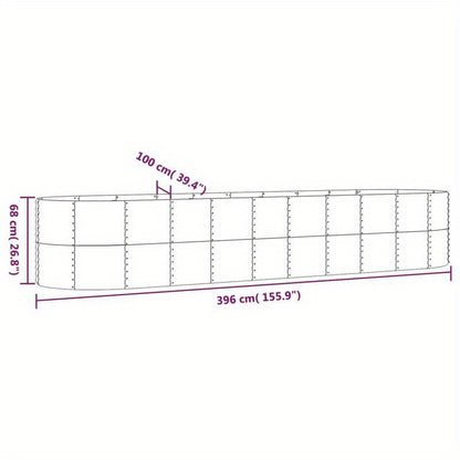Plantenbak – Bloembak – Tuinbak – Balkonbak – Plantenbak Zilverkleurig – Poedergecoat Staal – Weerbestendig – Groot Formaat 396x100x68 cm