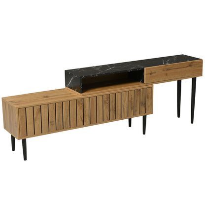 tv meubel – tv kast – tv meubelen – tv lowboard – mediameubel – modern design – 175 cm breed – marmer- en houtlook met metalen poten