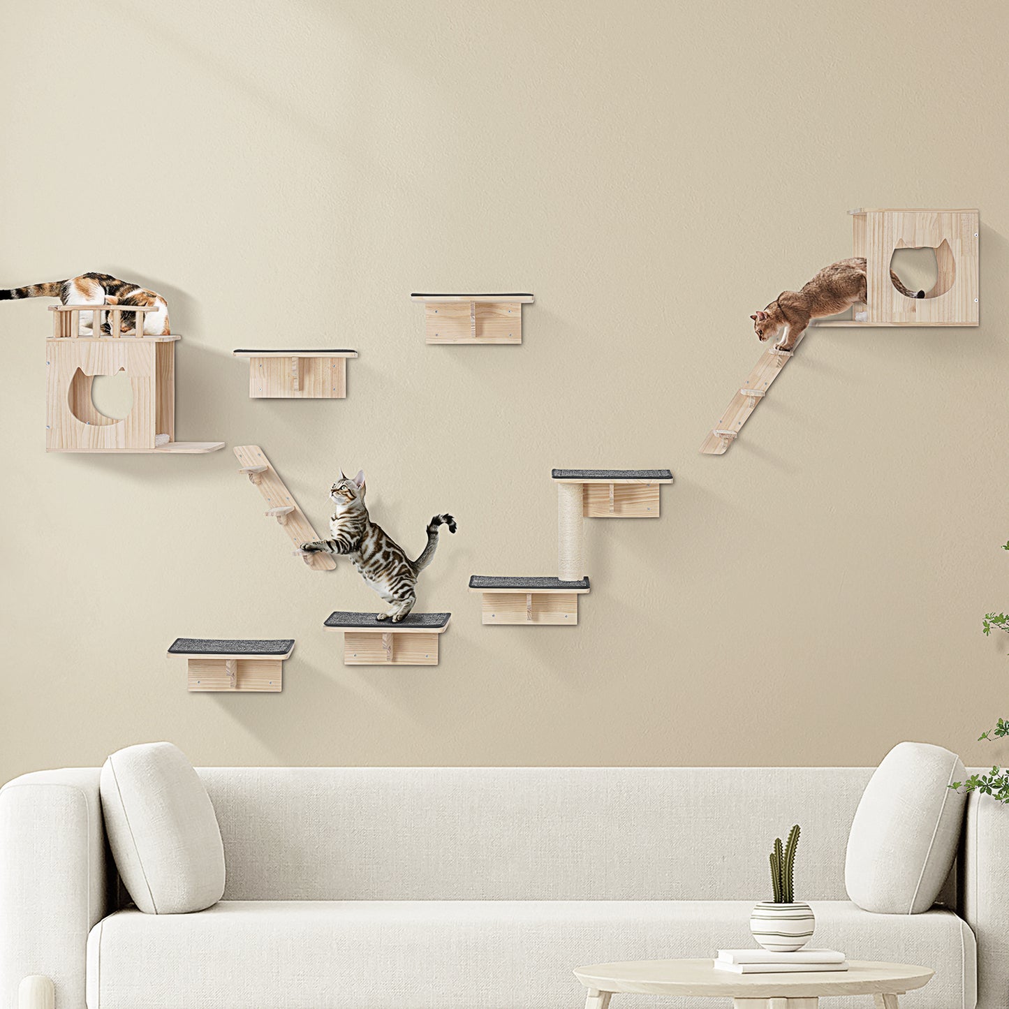 VEVOR Wall Mounted Cat Shelves Tree with Jumping Boards Nests Hammock Set of 9