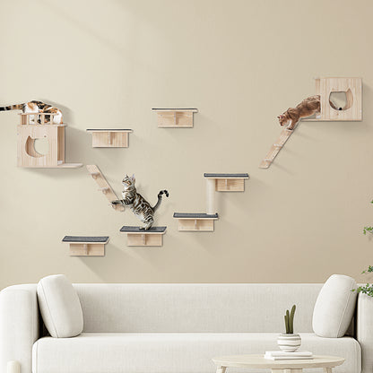 VEVOR Wall Mounted Cat Shelves Tree with Jumping Boards Nests Hammock Set of 9