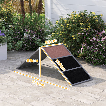 Hondenhindernis – Hondenagility – Behendigheidsparcours – Hondenparcours – Verstelbare Trainingsramp – A-Frame Ontwerp – Antislip Oppervlak – Geschikt Voor Alle Rassen – Grijs