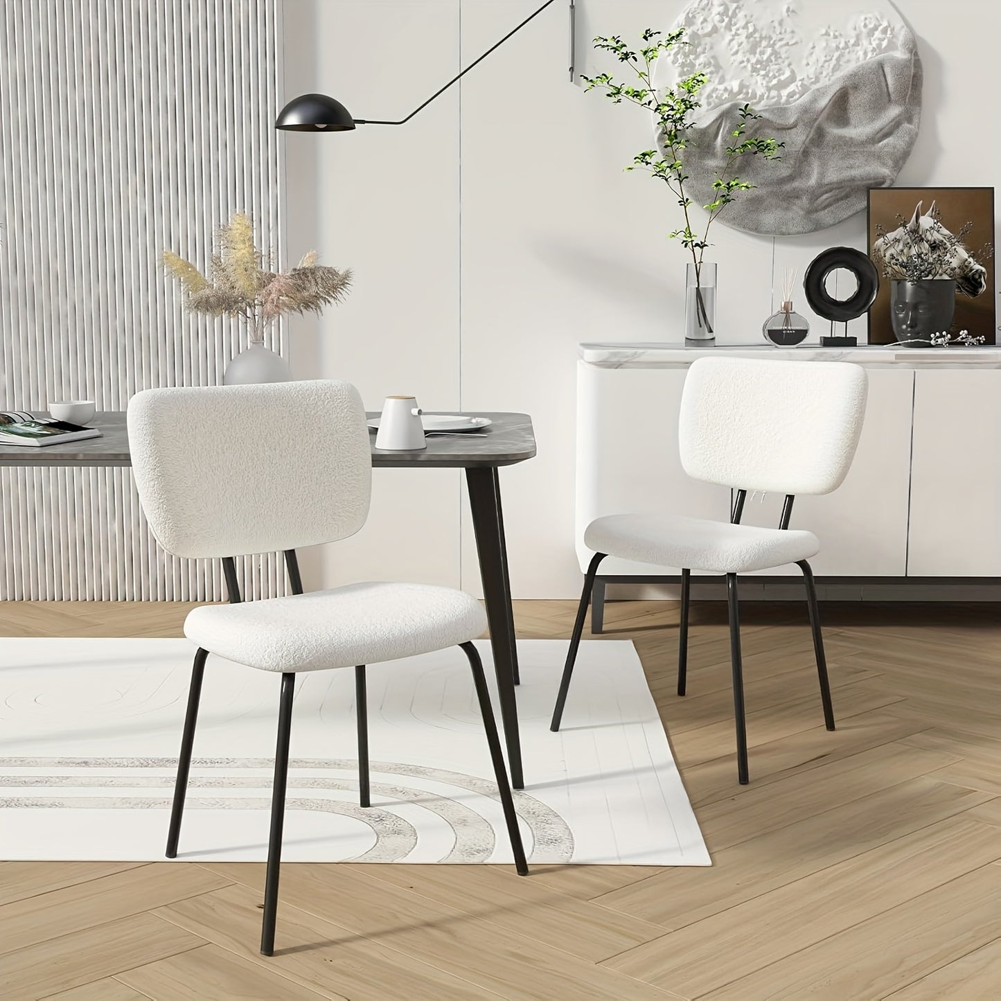 Set van 2 Sherpa Eetkamerstoelen – Witte Stoelen met Metalen Poten – Ergonomisch, Stijlvol en Comfortabel voor Keuken, Woonkamer of Eetkamer