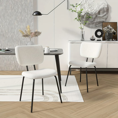 Set van 2 Sherpa Eetkamerstoelen – Witte Stoelen met Metalen Poten – Ergonomisch, Stijlvol en Comfortabel voor Keuken, Woonkamer of Eetkamer