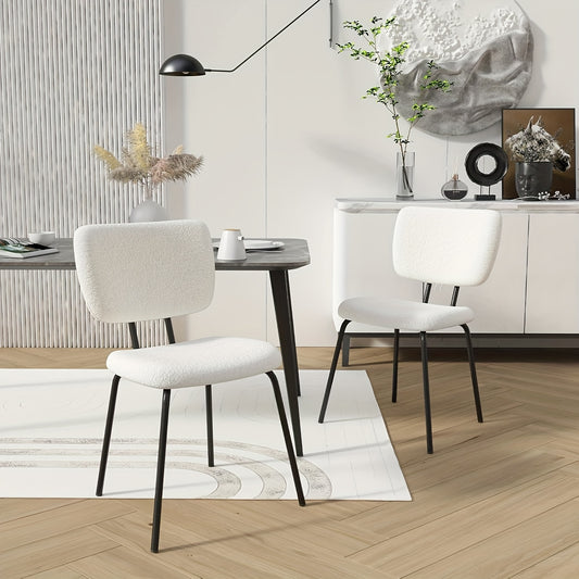 Set van 2 Sherpa Eetkamerstoelen – Witte Stoelen met Metalen Poten – Ergonomisch, Stijlvol en Comfortabel voor Keuken, Woonkamer of Eetkamer