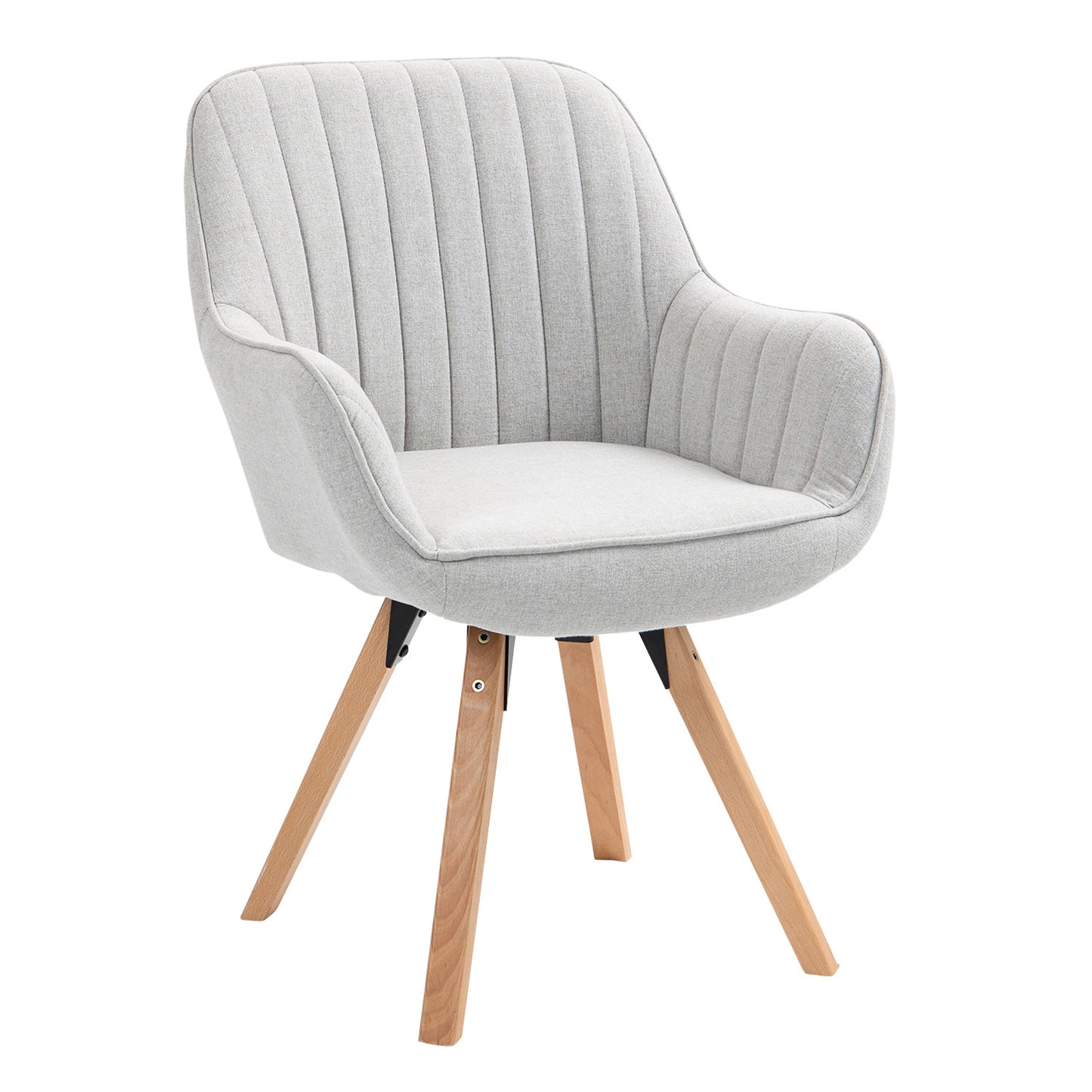 Draaifauteuil – Draaistoel – Lounge Fauteuil – Armstoel – Barkruk – 360° Draaibaar – Beige Katoenstof Met Houten Poten 60x58x83 cm