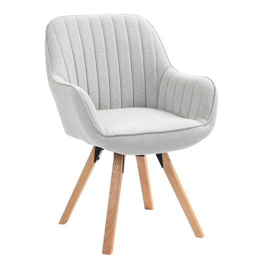 Draaifauteuil – Draaistoel – Lounge Fauteuil – Armstoel – Barkruk – 360° Draaibaar – Beige Katoenstof Met Houten Poten 60x58x83 cm