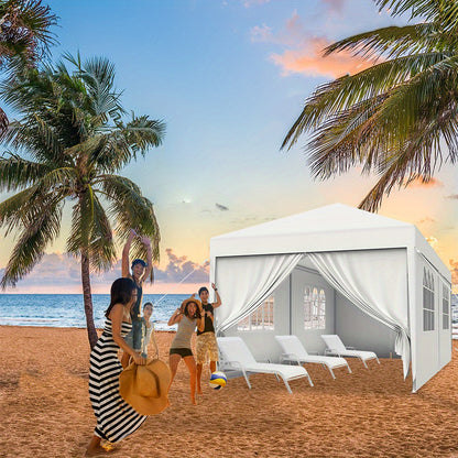 Garden Gazebo Party Tent with 4 Side Panels and Windows UV Protection, Suitable for Gardens, Parties, Weddings and Picnics (3x3m/3x6m/3x9m, Grey/White) - QUORE