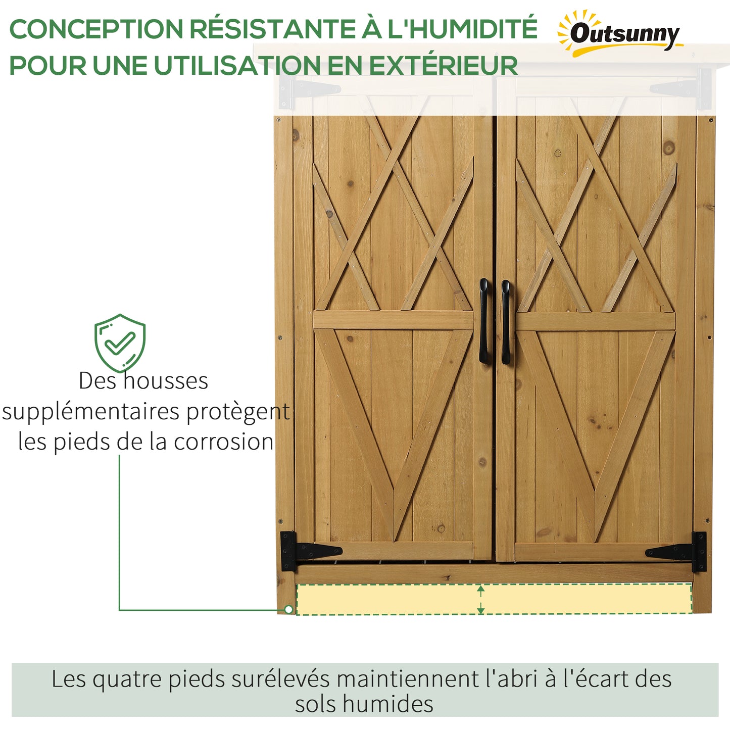 Outsunny Outdoor Garden Shed with 3 Shelves, 2 Doors, 75L x 40W x 90H cm, Yellow Pine Wood, Asphalt Roof