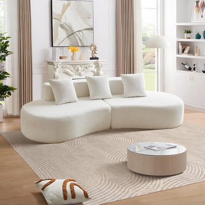 5-zits bank – hoekbank – loungebank – zitbank – designbank – wit – raindrop velvet stof – gebogen vorm – hoogwaardig schuim – ruimtebesparend design