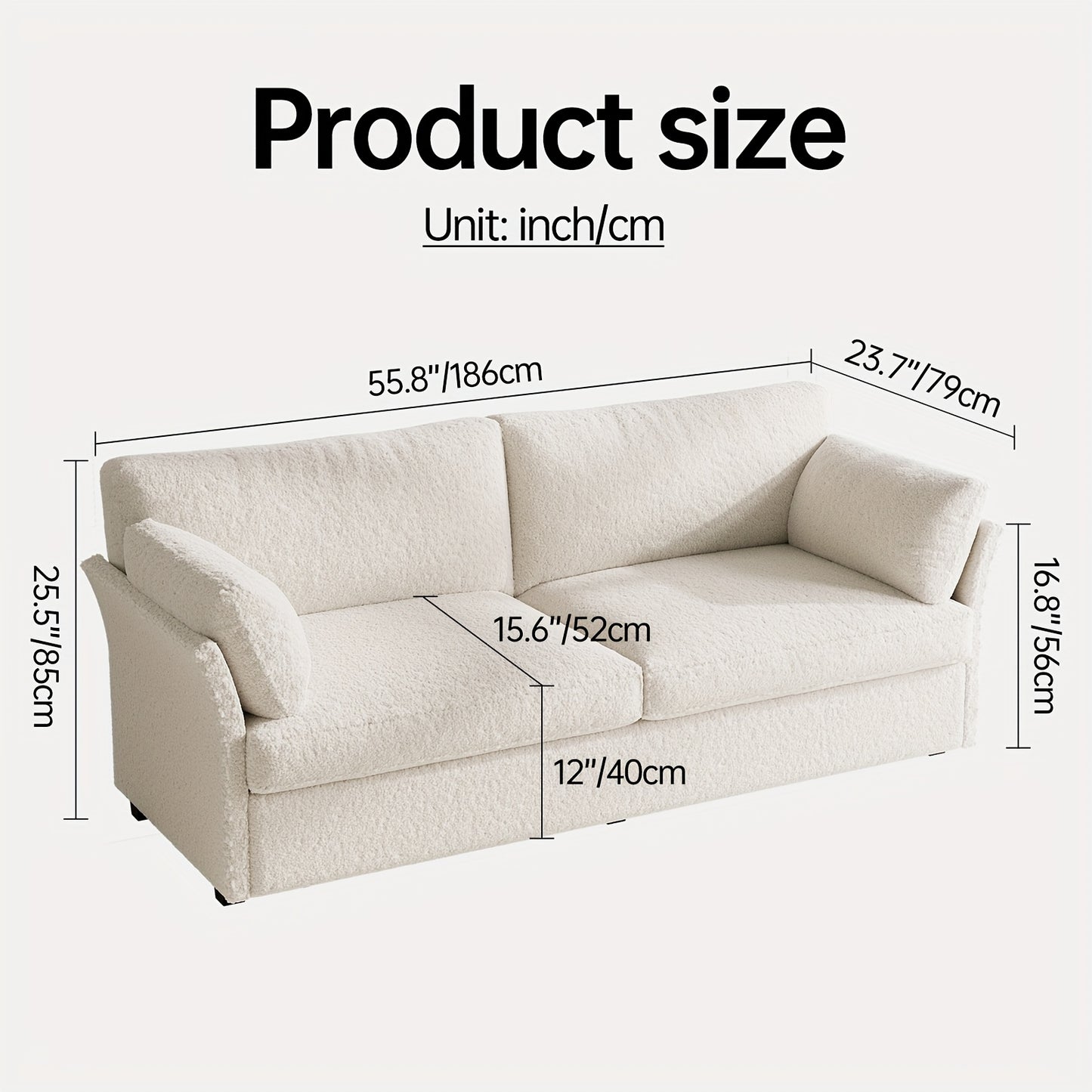 2-Zits bank – Tweezitsbank – Loveseat – Sofa – Tweepersoonsbank – Off-White Creamy Kleur – Oversized Comfortabel Zitvlak – Modern En Makkelijk Te Monteren