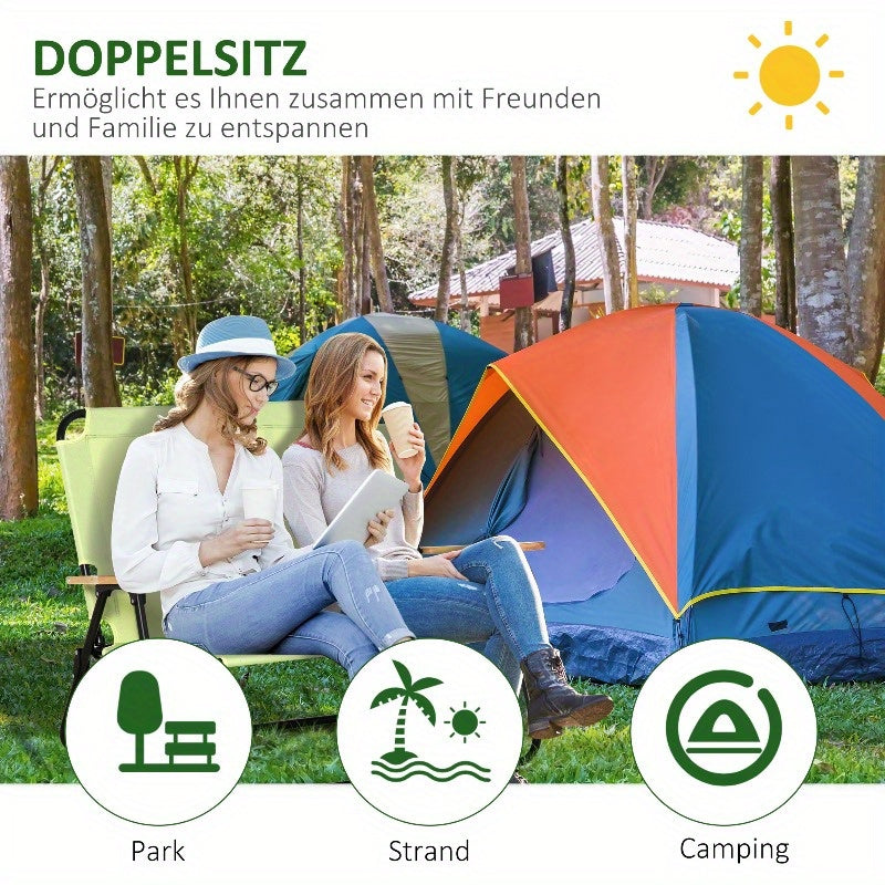 2-Persoons Klapstoel – Tweepersoons Campingstoel – Draagbare Stoel – Strandstoel – Tuinstoel – Inklapbaar & Compact – Gevoerde Zit & Voetsteun