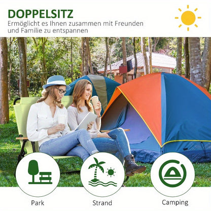 2-Persoons Klapstoel – Tweepersoons Campingstoel – Draagbare Stoel – Strandstoel – Tuinstoel – Inklapbaar & Compact – Gevoerde Zit & Voetsteun
