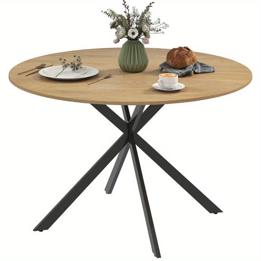 Ronde Eettafel – Ronde Keukentafel – Eetkamertafel – Houten Tafel – Industrieel Meubel – 120 cm Diameter – Metalen Poten – MDF Houtlook