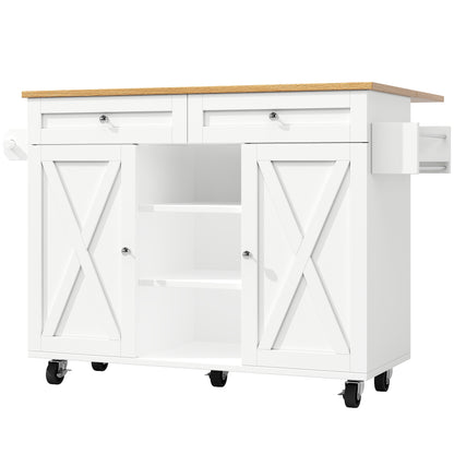 Modern White Wood Grain Kitchen Island with Dining Table, Multifunctional & Dining Cart - Easy Assembly Required, Space-Saving Heavy-Duty Furniture for small Kitchens, Apartments, Homes (Metal Frame)