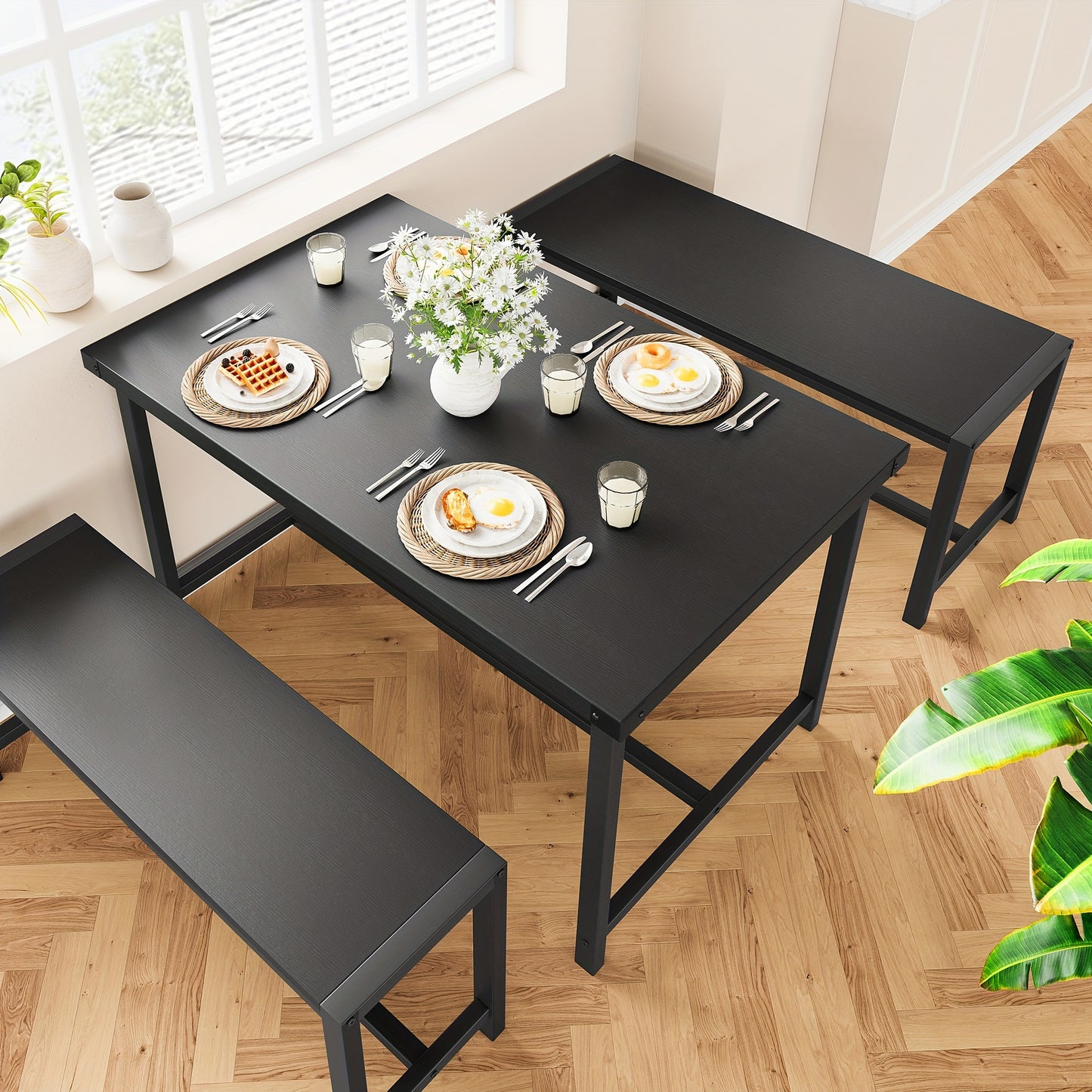 Bar Tafel Set – Bistro Set – Bar Meubel – Eettafel Set – Compact Meubel – Ruimtebesparend Design – Drie-Laagse Opbergruimte – Grijs MDF & Metaal