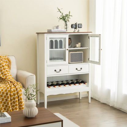 Dressoir – Buffetkast – Keukenkast – Opbergkast – Ladekast – Wijnrek – Massief Grenenhout – Kantelbeveiliging – Wit – 90x40x127 cm