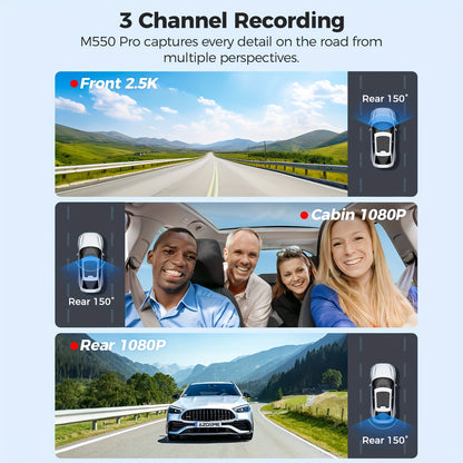 Dashcam – Autocamera – Dashboard Camera – Videorecorder – Beveiligingscamera – 3-Kanaals – 4K Front + 2K Binnen + Full HD Achter – Nachtzicht Met WDR & 5G WiFi & GPS