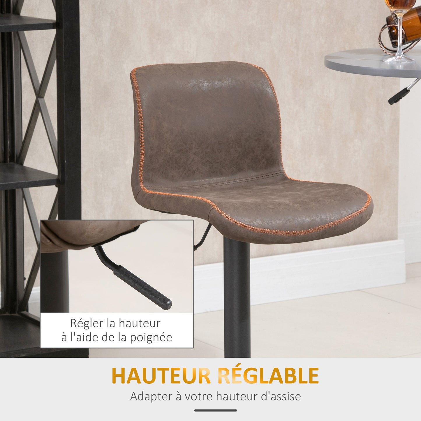 Barkrukken – Barstoelen – Krukjes – Verstelbare Stoelen – Vintage Chestnut – Set Van 2 – Verstelbare Zithoogte 85-106 cm – Comfortabele Gevulde PU-zitting