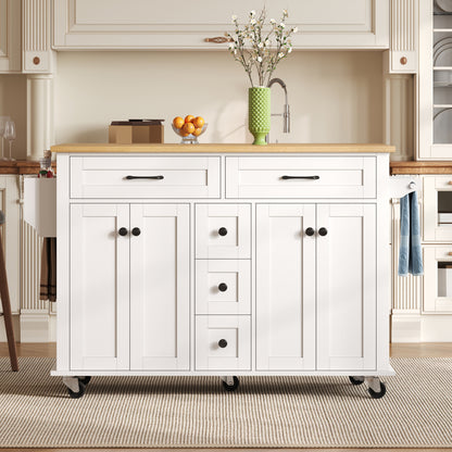 Multifunctional Kitchen Trolley with Foldable Worktop Extending to 120×65 cm | Features Five Drawers, Cupboards, Spice Rack, Towel Rail, Enclosed Storage, Metal Construction, Castors, Suitable for Kitchen Island in Kitchens,