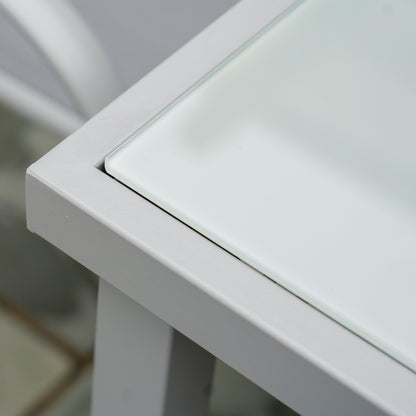 Tuinset – Tuinmeubel – Terrasset – Buitenmeubilair – 7-delig – Gepoedercoat Staal – Gehard Glas Blad – Stapelbare Stoelen – Grijs