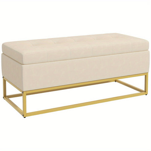 Opbergbank – Poef – Ottomane – Bank Met Opbergruimte – Gestoffeerde Bank – Lichtbruine Velvet – Met Stalen Poten – 110x44x49 cm – Draagvermogen 200 kg