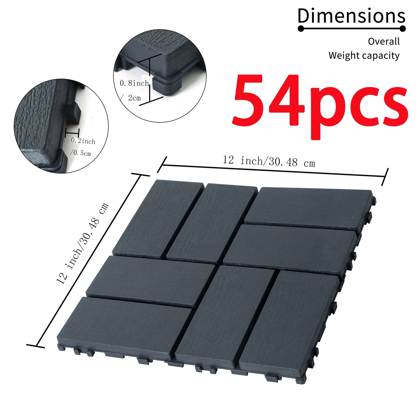 54-delige Kunststof Vloertegels – Interlocking Terrastegels – Balkon Tegels – Patio Tegelvloer – Buiten Vloerplanken – Waterdicht PP Materiaal – Gemakkelijk Klik Systeem