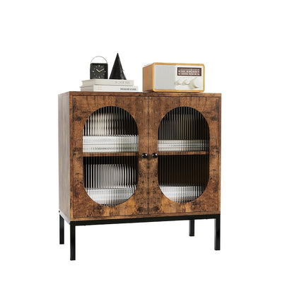 80.01cm Modern Rustic Buffet Cabinet with Glass Doors - Brown -Standing Suitable for Living Room, Dining Room, Kitchen & Entryway, Easy Assembly, Multi-Functional as TV Stand or Accent Cabinet