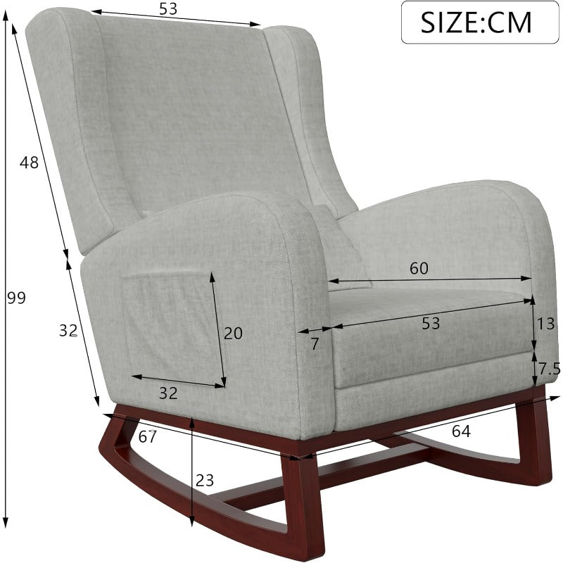 Schommelstoel – Fauteuil – Relaxstoel – Loungestoel – Nursing Chair – Met Voetsteun en Lumbar Kussen – Ademend Linnen en Robuust Houten Frame – Lichtgrijs